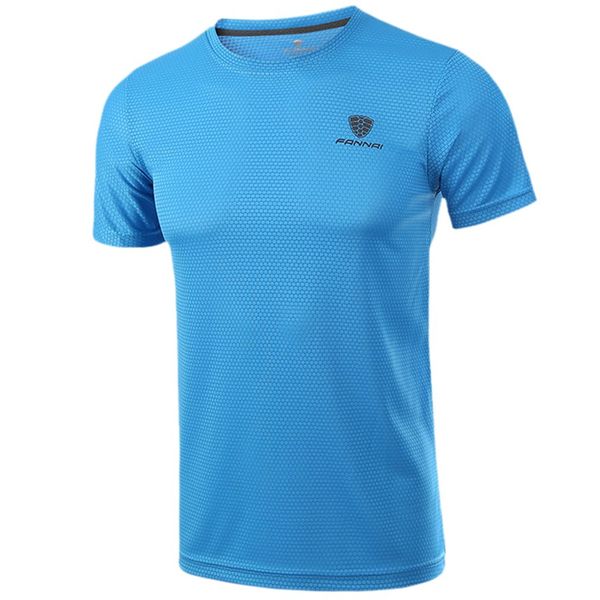 

fannai men's sportswear running shirt men sport t-shirt outdoor jogging gym loose training short sleeve shirt sale, Black;blue