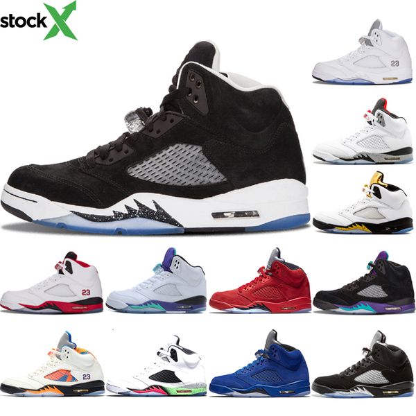 

with box 5 5s og metallic black red suede blue suede basketball shoes for men new mens space jam athletic sports trainer sneakers