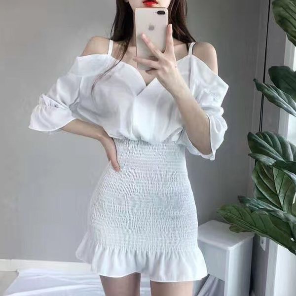 

женщины flare рукав с плеча высокая талия v-образным вырезом твердые мини bodycon морщинистый сексуальное платье, Black;gray