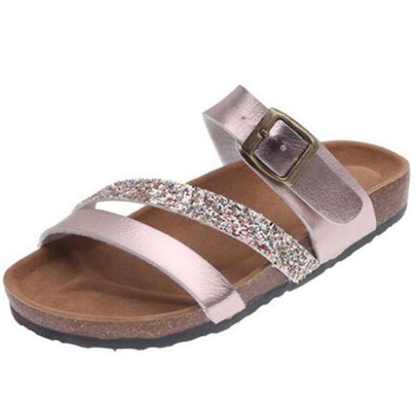 

new summer woman sandals flat slippers sequins sandals cork sole slides casual flip flop beach slippers flats shoes women sh136, Black