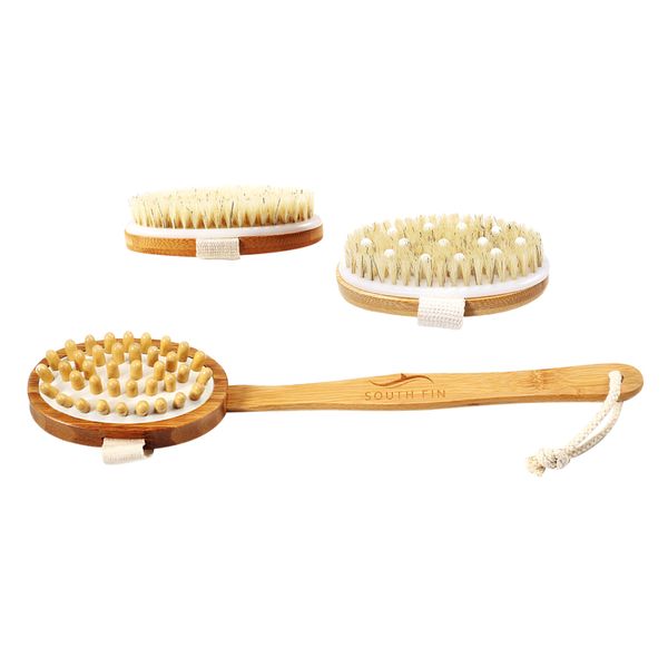 

3pcs bath body massage brush with bamboo long handle shower back scrubber exfoliator brushes