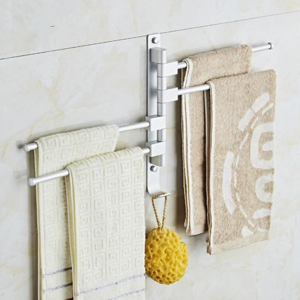 

space aluminium rotating towel rack 5/4/3/2 arms towel hanging with hooks,wall-mounted bathroom storage shelf