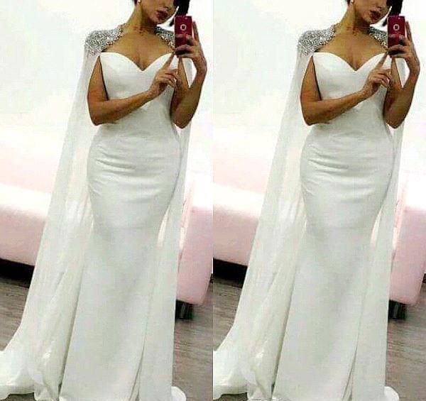 Arabisches Dubai-Art-weißes Abendkleid 2019 preiswertes Meerjungfrau-Satin-Feiertags-Frauen-tragen formelles Partei-Abschlussball-Kleid nach Maß plus Größe