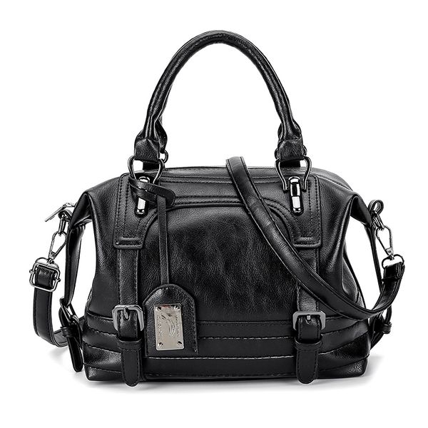 

winter new pu leather handbag hign capacity vintage tassel shoulder bags for women belt buckles shopping tote