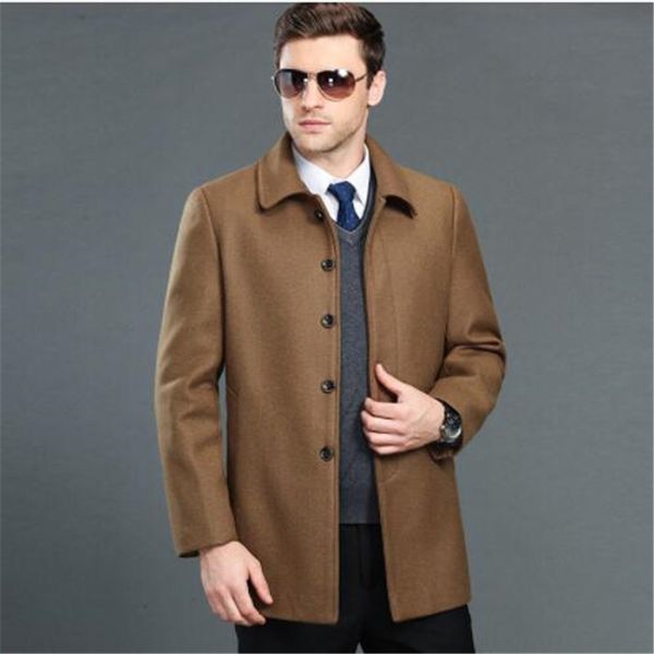 

mens winter warm cashmere wool coat overcoat brand-clothing overcoat wool jacket trench size m l  xxl xxxl 4xl, Black
