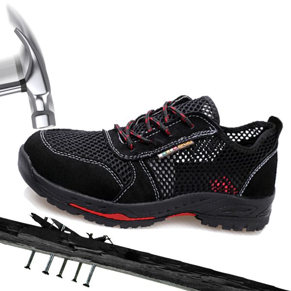 

new work boots men shoes steel toe shoes work safety boot indestructible breathable anti-smashing piercing safety, Black