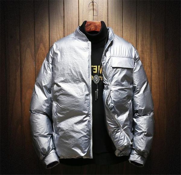 

winter mens designer solid down casual men stand collor outerwear mens thick long sleeve loose coats, Black