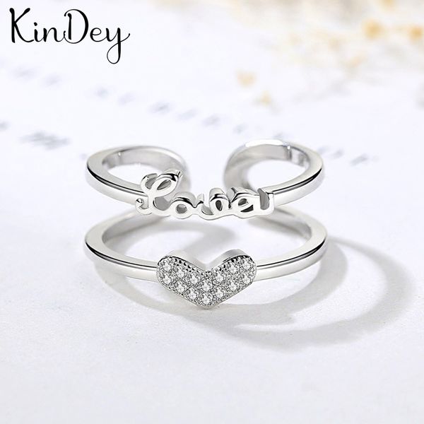 

kindey personality exaggerated 925 sterling silver heart rings for women engagement jewelry girls open finger rings, Slivery;golden