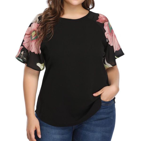 

chiffon blouse women shirt casual floral print o-neck plus size blouse short sleeve shirt blusas mujer de moda 2019 chemise, White