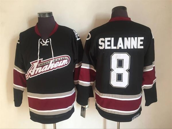 

vintage anaheim ducks hockey jerseys 8 teemu selanne 9 paul kariya 35 jean-sebastien giguere 13 teemu selanne hockey jerseys, Black;red