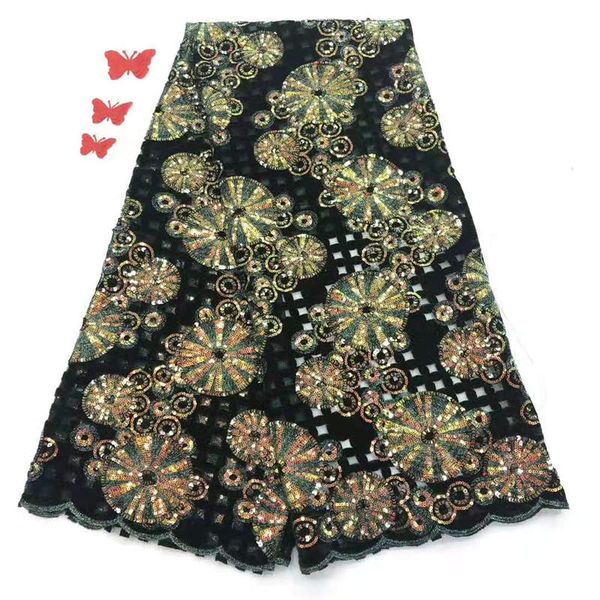 

seqins кружевной ткани высокое качество вышивка кружевной отделкой африканский французский кружевной ткани для 5 ярдов свадебное платье 2612, Black;white