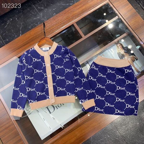 

Girl knitted 2pc et crochet knit weater kirt autumn winter kid fa hion outfit children retail clothe