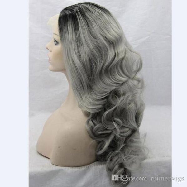 26 Long Ombre Grey Wigs Natural Cheap Hair Wavy Grey Gray Synthetic Wigs For Black White Women Gray Silver Ombre Female Hairstyl Lace Wigs Buy Short