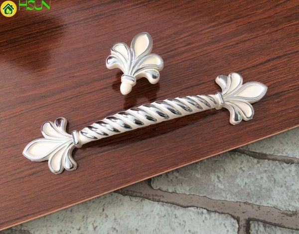 2019 Chic Drawer Pulls Handles Knobs White Silver Fleur De Lis