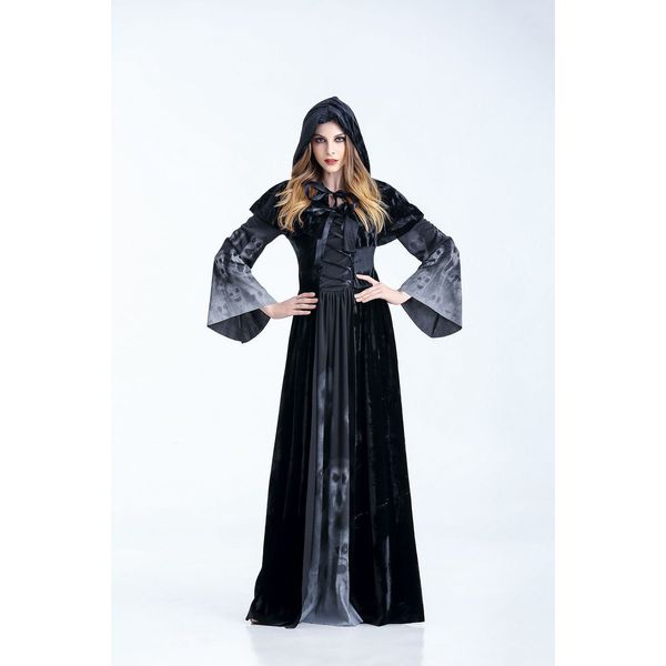 

women designer cosplay costume 2019 halloween female goddess dress horror skull vampire cosplay clothing women theme costume, Black;red