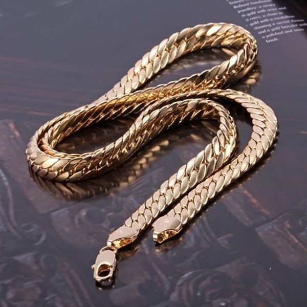 

heavy splendid men's 14 k yellow solid gold finish snakeskin necklace chain 23.6, Silver