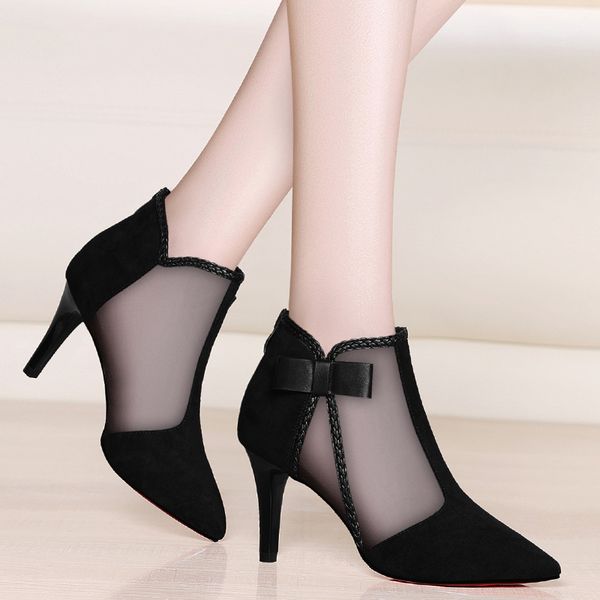 

shoe women's 2019 new style spring versatile online celebrity high heel shoes women's thin heeled shoes pointed-toe, Black