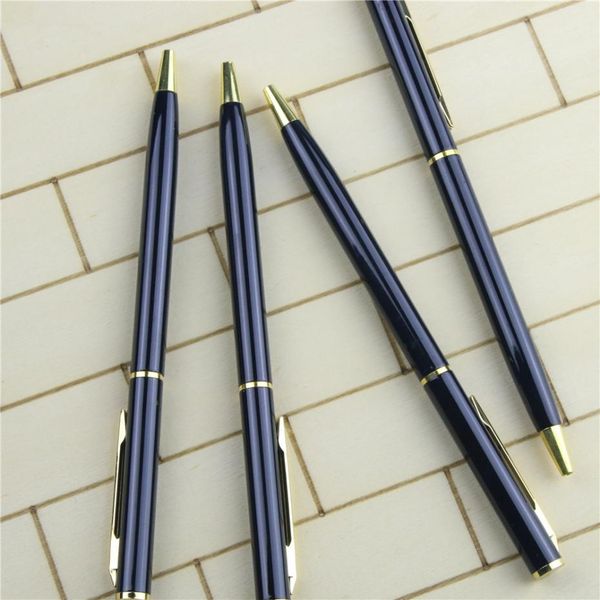 

stainless steel rod rotating metal ballpoint pen stationery ballpen blue ink office school supplies, Blue;orange