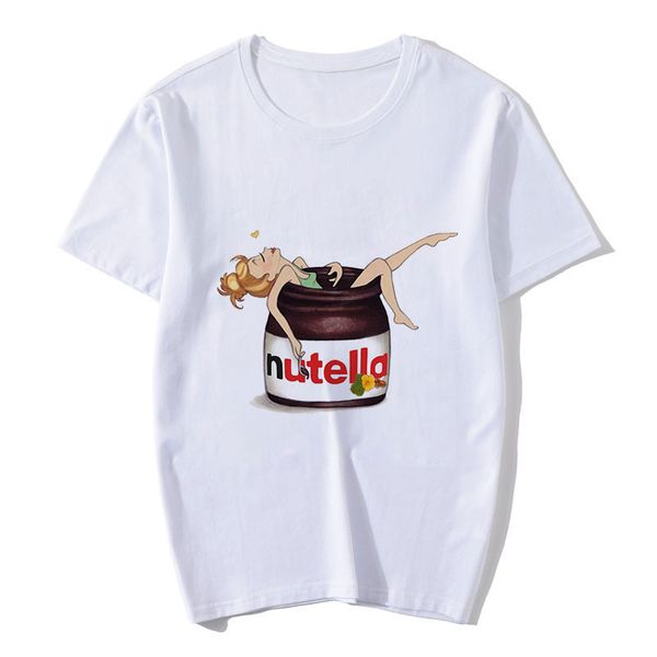 

nutella printed t-shirt ladies t-shirt cartoon kawaii harajuku graphic korean style street clothing female, White