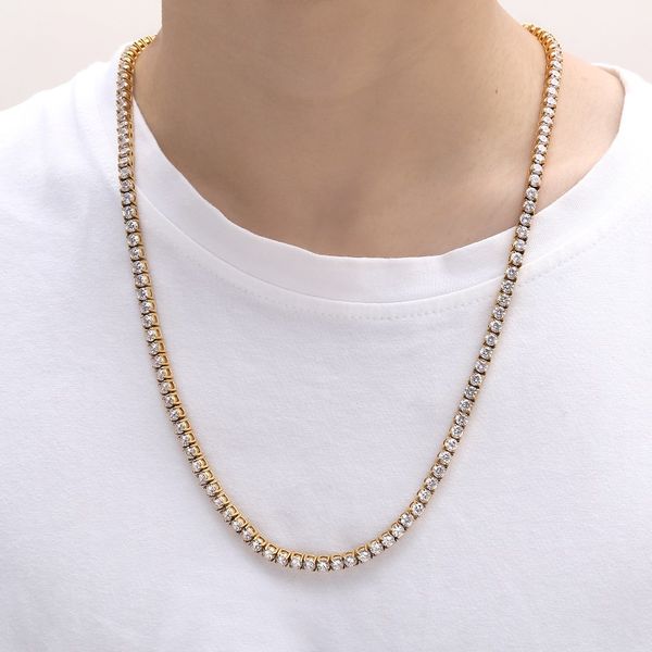 

usenset fashion new ice out mens tennis chain necklace with 5mm cz prong paved for men hip hop jewelry, Silver