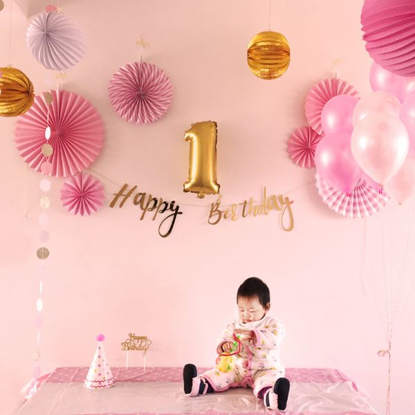 Pink Gold First Birthday Party Decoration Set Baby Girl Star