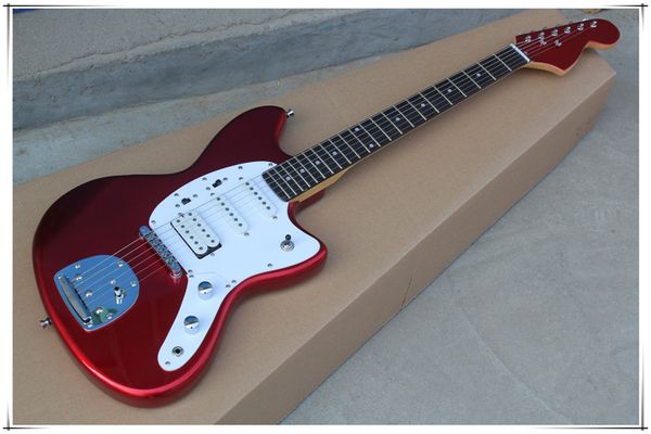 Metallic Red Body White Pickguard SSH Пикапы Электрическая гитара с хромированным аппаратным обеспечением, палисандр для розового дерева, можно настроить