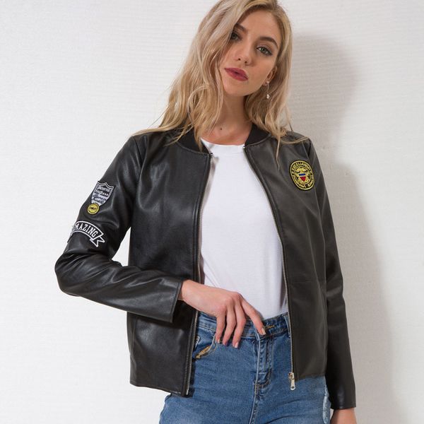 

women's jacket zipper pu autumn winter cool motorcycle girl jackets uniform punk woman chic bomber jackets female ls119, Black;brown