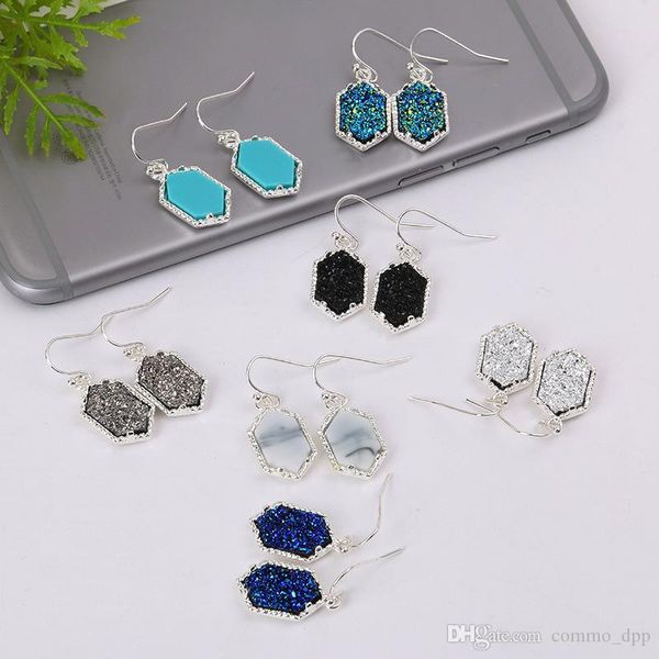 

7colors designer druzy drop earrings geometric natural stone dangle & chandelier gold silver earrings for women fashion jewelry gift