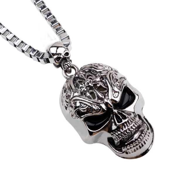 

Europe and USA Antique Silver Plated Skull Necklace Mens Hip-hop Style Long Chain Necklaces