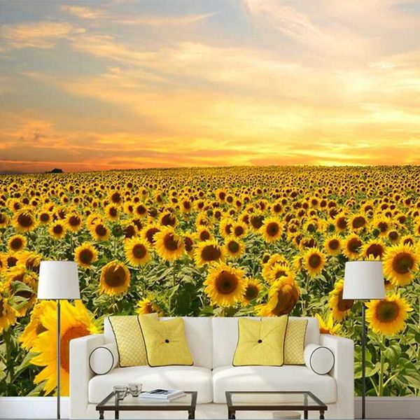 

beautiful sunflowers mural wallpaper cafe restaurant living room romantic backdrop wall painting home decor murales de pared 3d