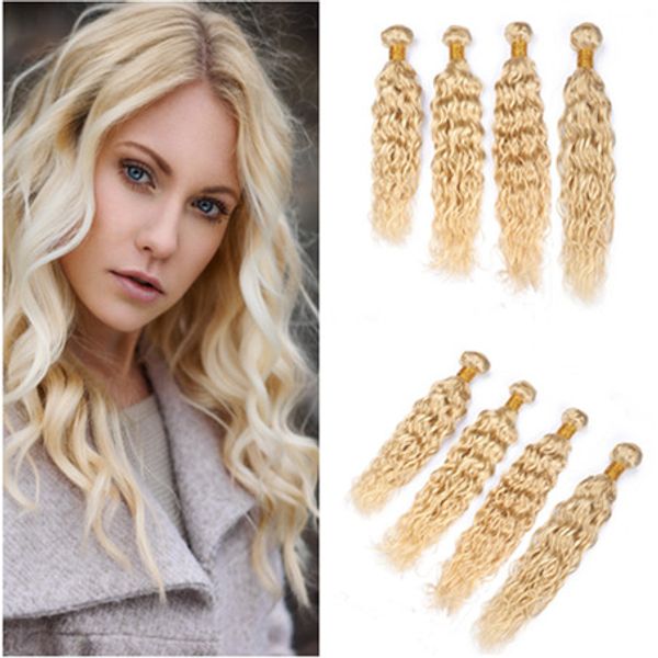 Wet And Wavy Indian Virgin Human Hair Bleach Blonde Weave Bundles