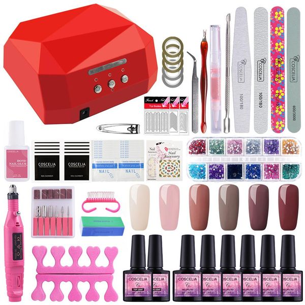 

coscelia manicure set with 36w uv led lamp dryer acrylic nail kit 6 color gel nail polish set tools for manicure