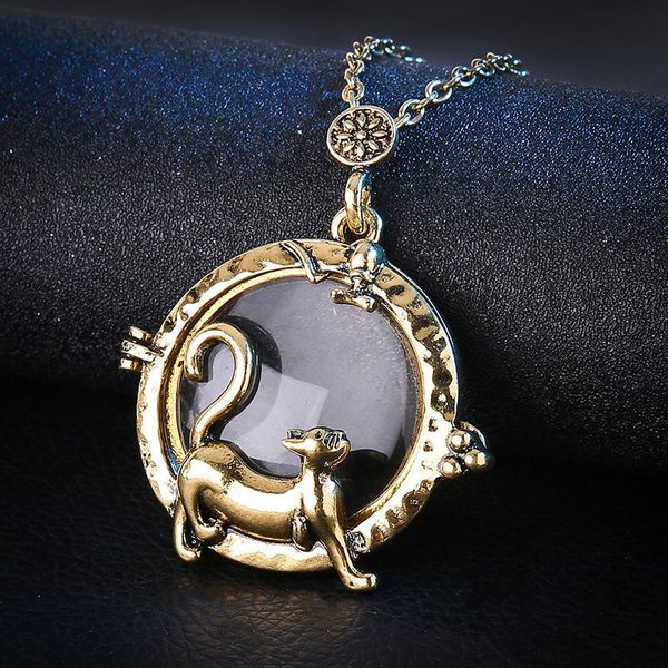 Collana con medaglione Gatto animale Maglione Collana a catena lunga Donna Uomo Gioielli Collare Collier Lente d'ingrandimento Cabochon Collane