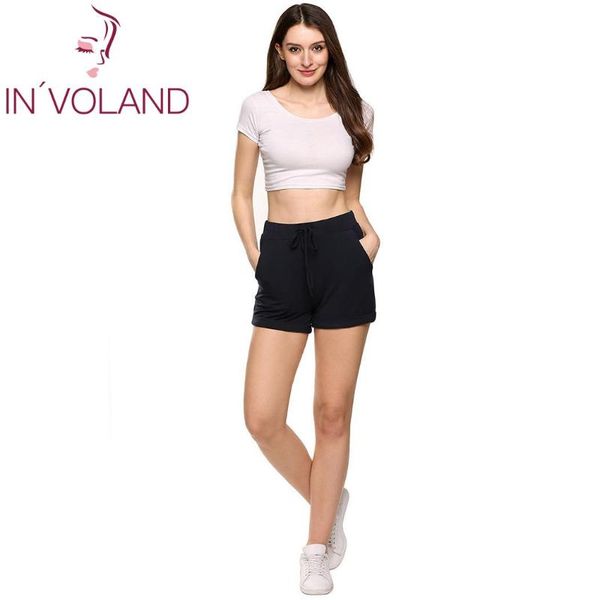 

women's shorts women fashion summer short pants mid-waisted elastic roll hem solid casual adjustable bandage sports with pockets, White;black