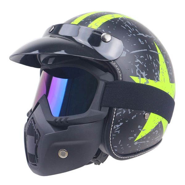 

new retro vintage german style motorcycle helmet 3/4 open face helmet cruiser biker casco moto with glasses mask