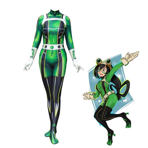 

women kids anime 3d women my hero academia boku no hero academia asui tsuyu cosplay costume zentai bodysuit suit jumpsuits, Black;red