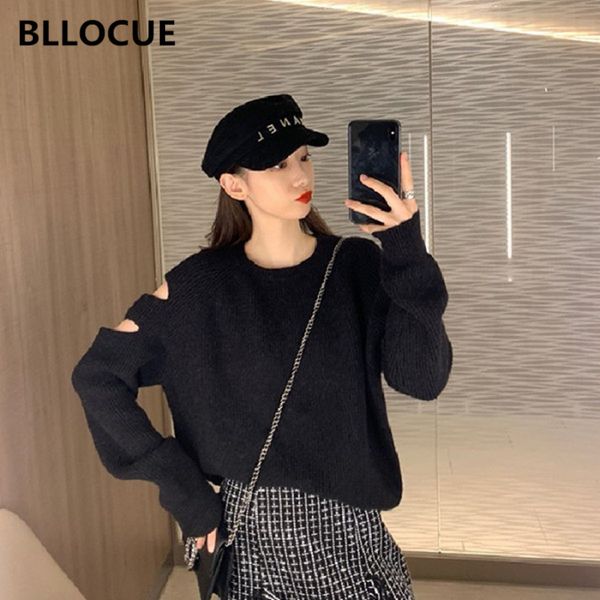 

women pullovers sweater 2019 autumn winter knitting o neck hollow out off shoulder casual ladies, White;black