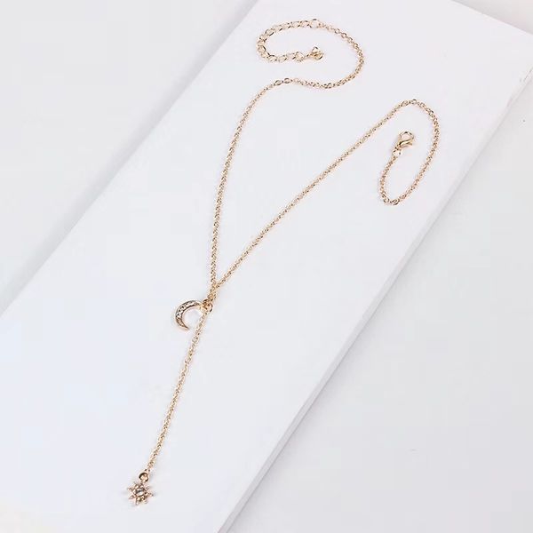 

wholesale-crescent moon star pendant necklaces women girl diamonds designer necklace golden simple jewelry ing, Silver
