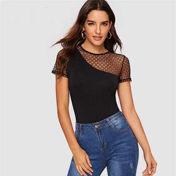 

дизайнер рубашка женская дизайнер одежды ruched black solid mesh форма монтажн опрятный тенниска женщины 2019 весна с коротким рукавом топы, White