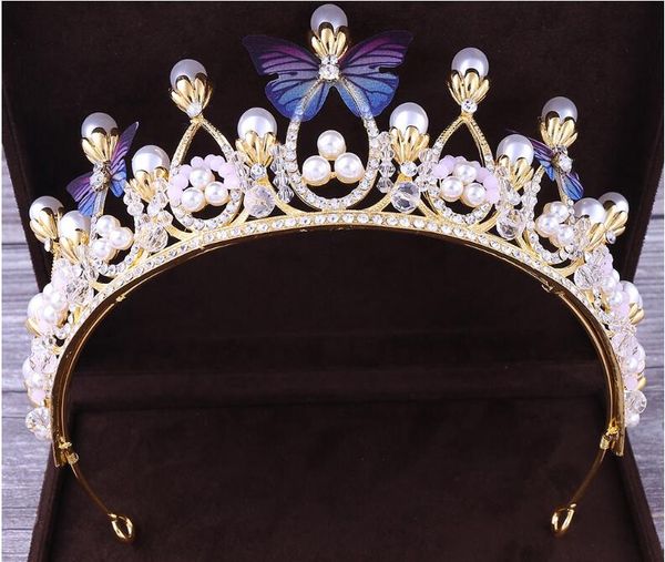 

2020 new design bling bling set crowns butterfly pearls crystal bridal jewelry accessories wedding tiaras headpieces hair251k, Silver