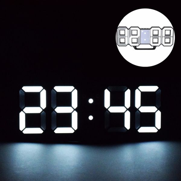 Alarme LED Digital Clocks Big Digit 3D Relógio de parede 8 Forma relógio eletrônico tabela Assista Shelf Nixie Horloge mural na casa Y200110 parede