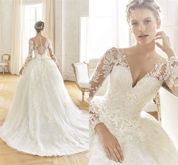 

Gorgeous Ball Gown Wedding Dresses Lace Long Sleeve Elegant Bridal Gowns Plus Size Luxury Arabic Wedding Dress Dubai vestidos de novia