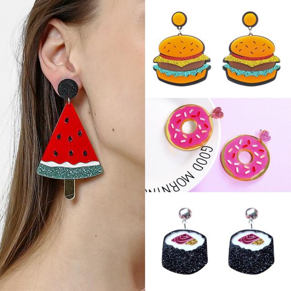 

earrings for women kelly earrings fashion charm exaggerated eardrop trendy hip hop girls gift cute foot burger sushi, Silver