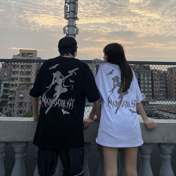 

2020 lovers' student ins loose reflective pure cotton short-sleeved t-shirt for beautiful girls base for men and women, White
