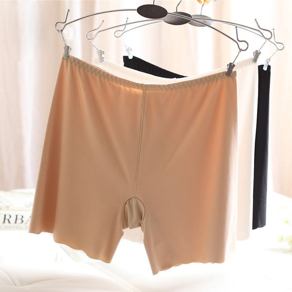 

women seamless ice silk panties high waist stretch solid safety short pants, Black;pink
