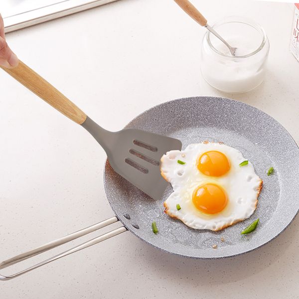 

премиум комплекта из 5 частей силикона столовых приборов, натуральная акриловая ручка лиственных пород, универсальная силиконового шпатель к