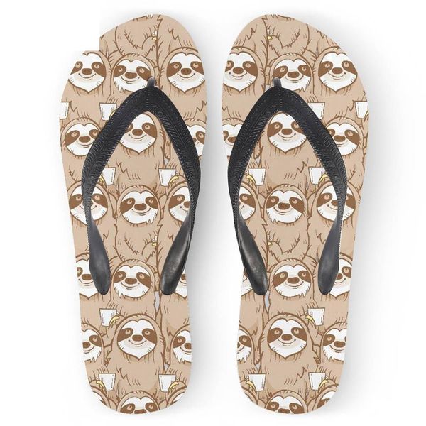 

customized women's summer flip flops flats fashion female house room slip-on slippers animal sloth pattern beach girls sandals, Black