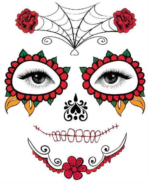 Art Rosto Halloween temporária Máscara Waterproof Sugar Beauty Tattoo Etiqueta Transferência de Água do partido Decoração Acessórios GB1098