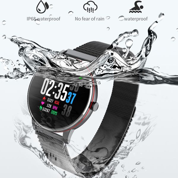 

y9 smart watch ip68 waterproof slim metal body milanese strap replaceable heart rate monitor women blood pressure smartwatch men