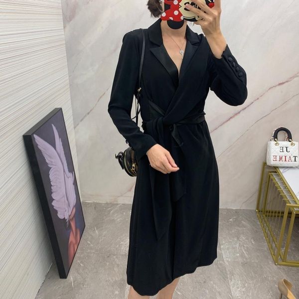 

new dresses autumn dresses party 2019 british style leisure shirt skirt slim ribbon dress elegant fashion ropa de mujer robe women clothes, Black;gray